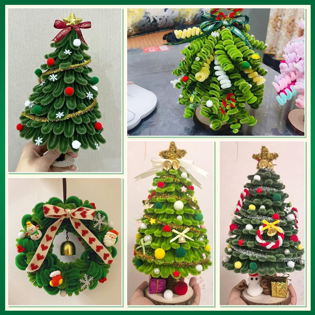 IOOLEEM Pipe Cleaners for Making Christmas Tree, 400pcs in Green Colors, Chenille Stems for Christams, DIY Christmas Crafts and Party Decors, Art and Craft Supplies.