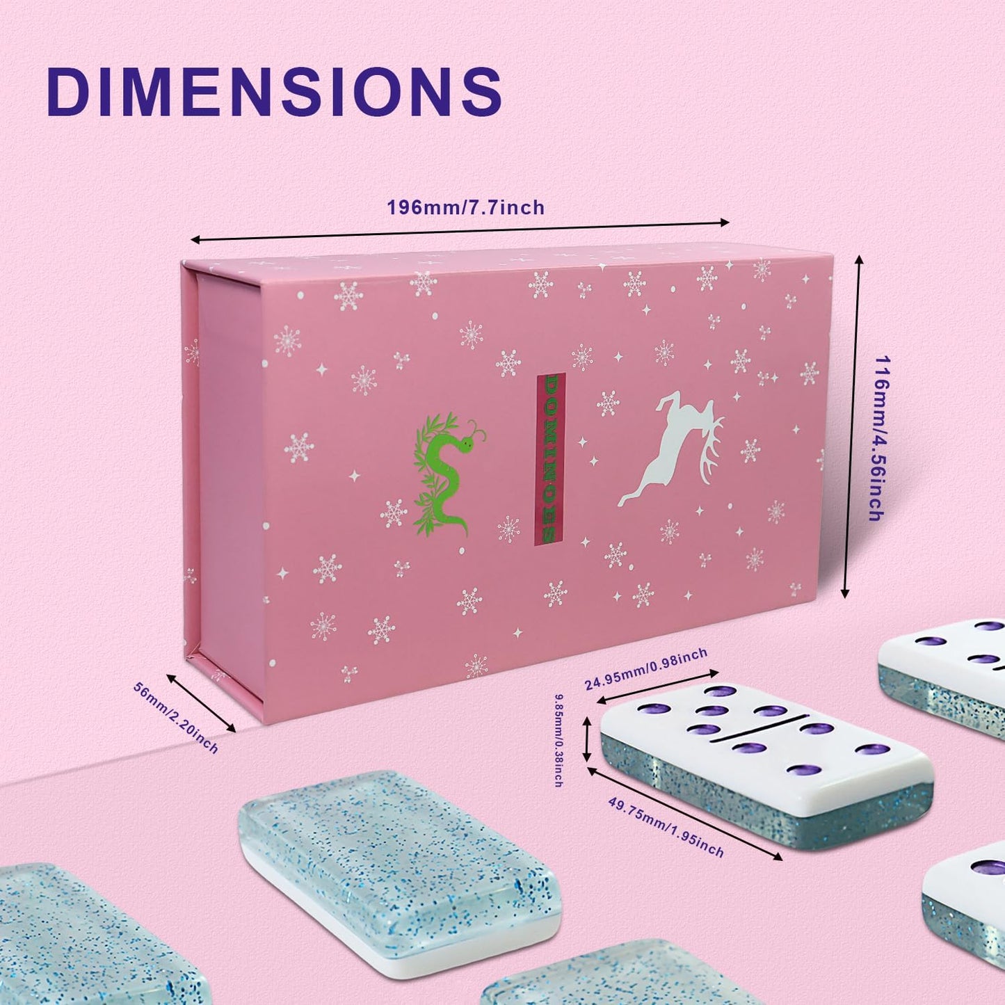 IDTQ Dominoes Set for Adults, Double 6 Dominos Game Set with 28 Domino Tiles Double with Upscale Gift Boxes -7 Polyhedral Dice -Classic Board Games (Light Blue)