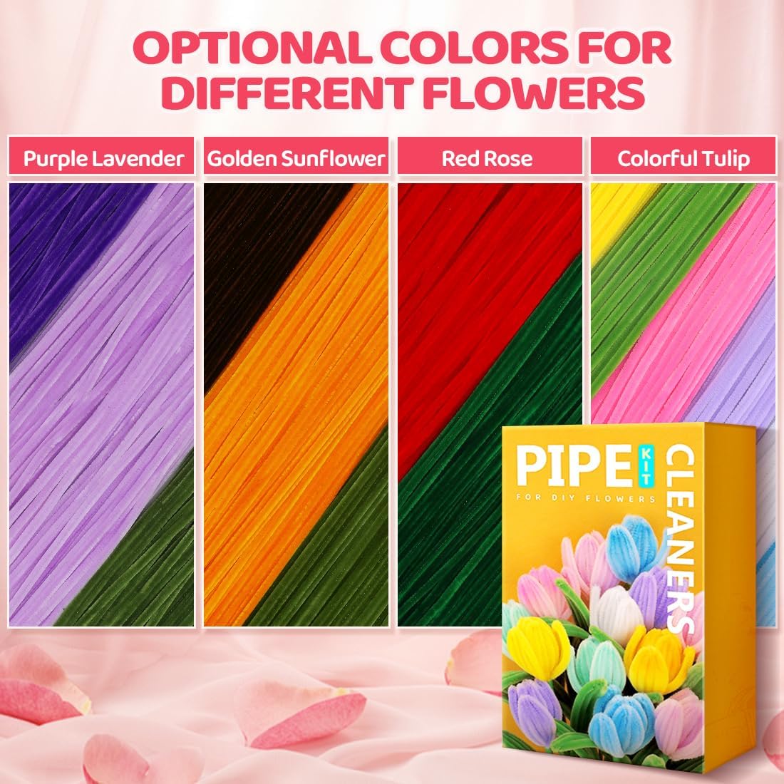 IOOLEEM Pipe Cleaners, 480pcs Red Roses, Flower Making Kit, Arts and Craft Supplies, Ideas for Art Project Activity.