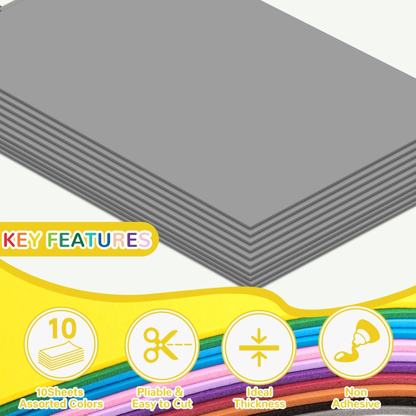 10 Pack Foam Sheets Craft 8 x 12 inch, Eva Color Foam Paper for Art Crafts Projects, Classrooms Scrapbook Gift DIY Cutters Card Party Decoration (Grey)