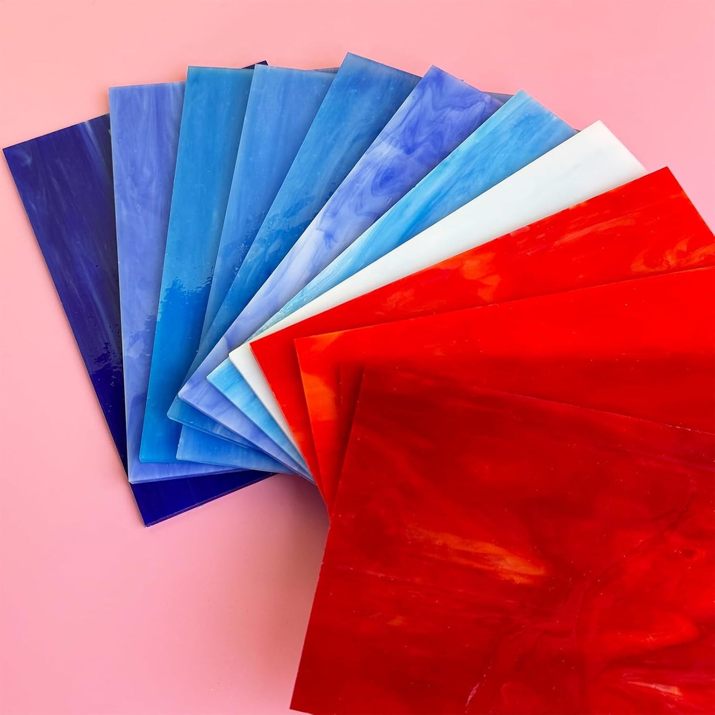 ILLUCKAI 12 Sheets Red+Blue Stained Glass Sheets, 6 x 4 inch Stained Glass Supplies for Stained Glass Beginners and Hobbyists