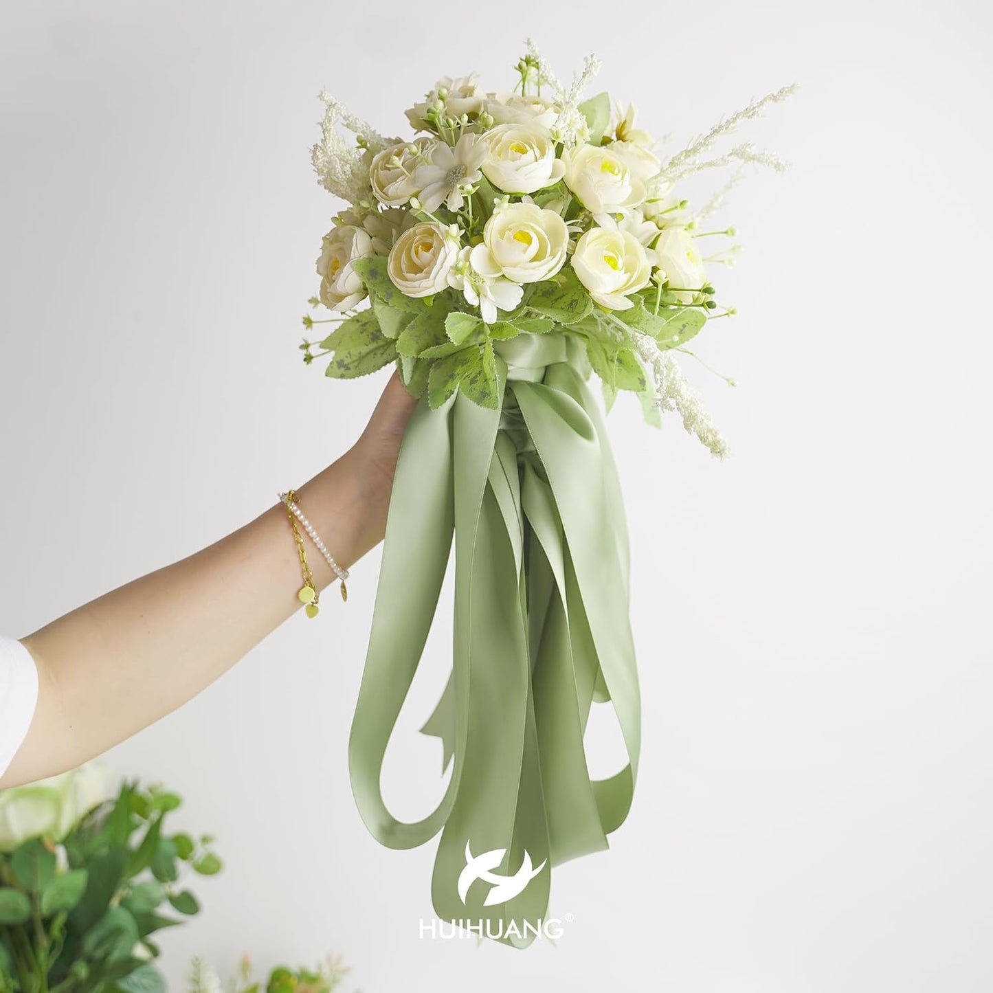 HUIHUANG Sage Green Satin Ribbon - 25 Yards/Roll for Flower Bouquets, Wedding Invitations, Gift Wrapping, Holiday Decor, Hair Bows