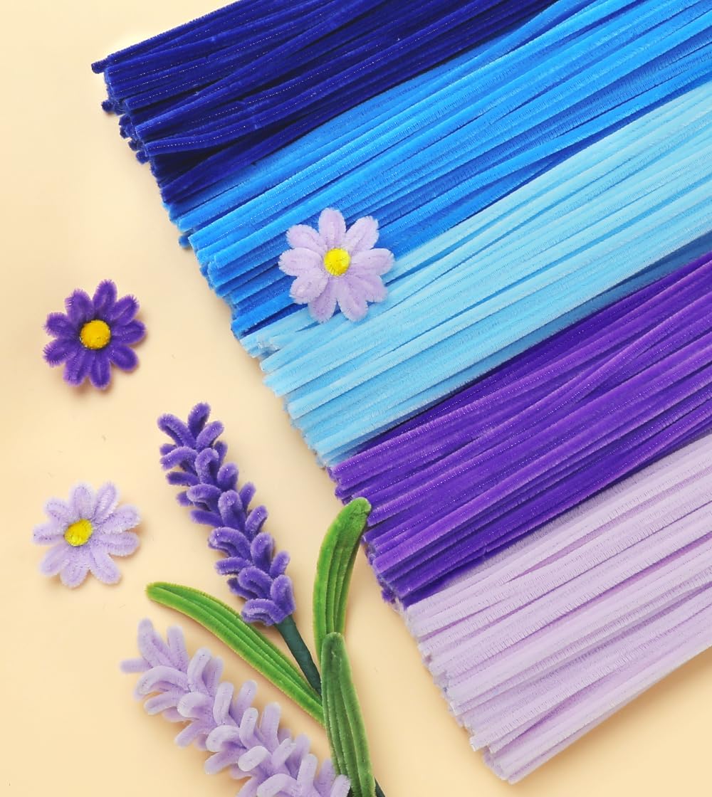 IOOLEEM Blue Pipe Cleaners,200pcs in 5 Colors, Chenille Stems for Art and Craft Projects, Flower DIY Decorations