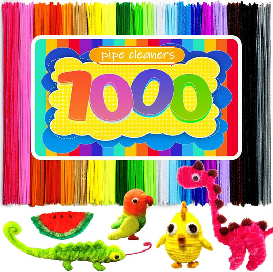 1000pcs Pipe Cleaners, Pipe Cleaners for Crafts, Craft Supplies Multicolor Chenille Stems for Art&Craft Christmas DIY Projects(12inch*6mm,20colors)
