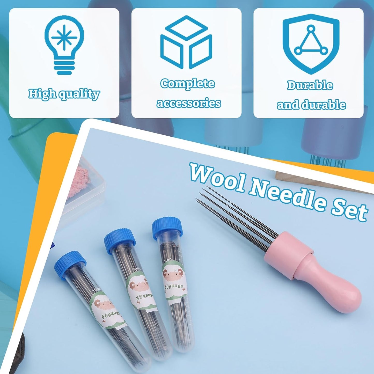 IMZAY 60 Pcs Wool Felting Needles, 3 Sizes Felting Needles with Wooden Handle, Needle Felting Tools, Wool Needle Felting Supplies, Needle Felting Tools, Perfect for DIY Felting Wool Projects