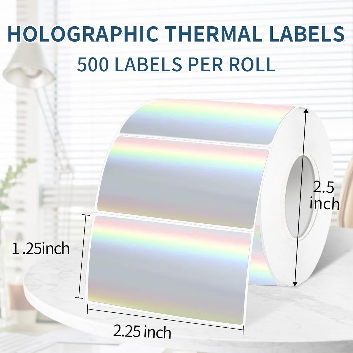 1.25" x 2.25" Holographic Thermal Label Stickers,Printable Rainbow Glitter Thermal Printer Sticker Labels for Gift Wrapping, Self-Adhesive Name Price Tag DIY Custom Logo Design (500 pcs)