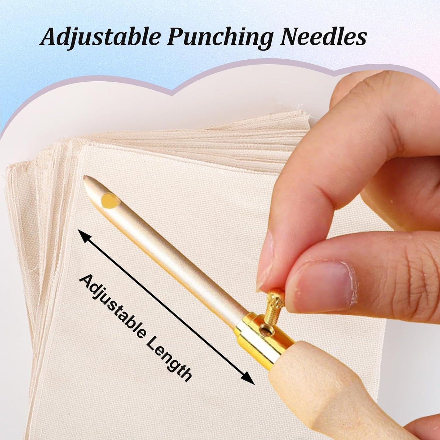 Punch Needle Kit, Adjustable Punch Needle Embroidery Kit Include Wooden Handle Embroidery Pen Set, Large Eye Needles, Punch Needle Cloth - Punch Needle Tool for Adult Beginners DIY Craft