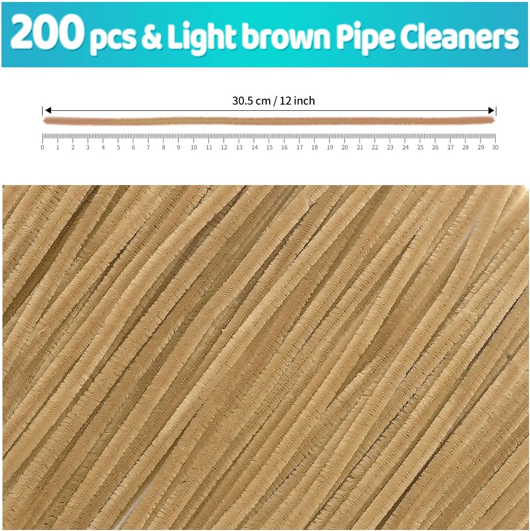 Iooleem 200pcs Light Brown Pipe Cleaners, Chenille Stems, Pipe Cleaners for Crafts, Pipe Cleaner Crafts, Art and Craft Supplies.