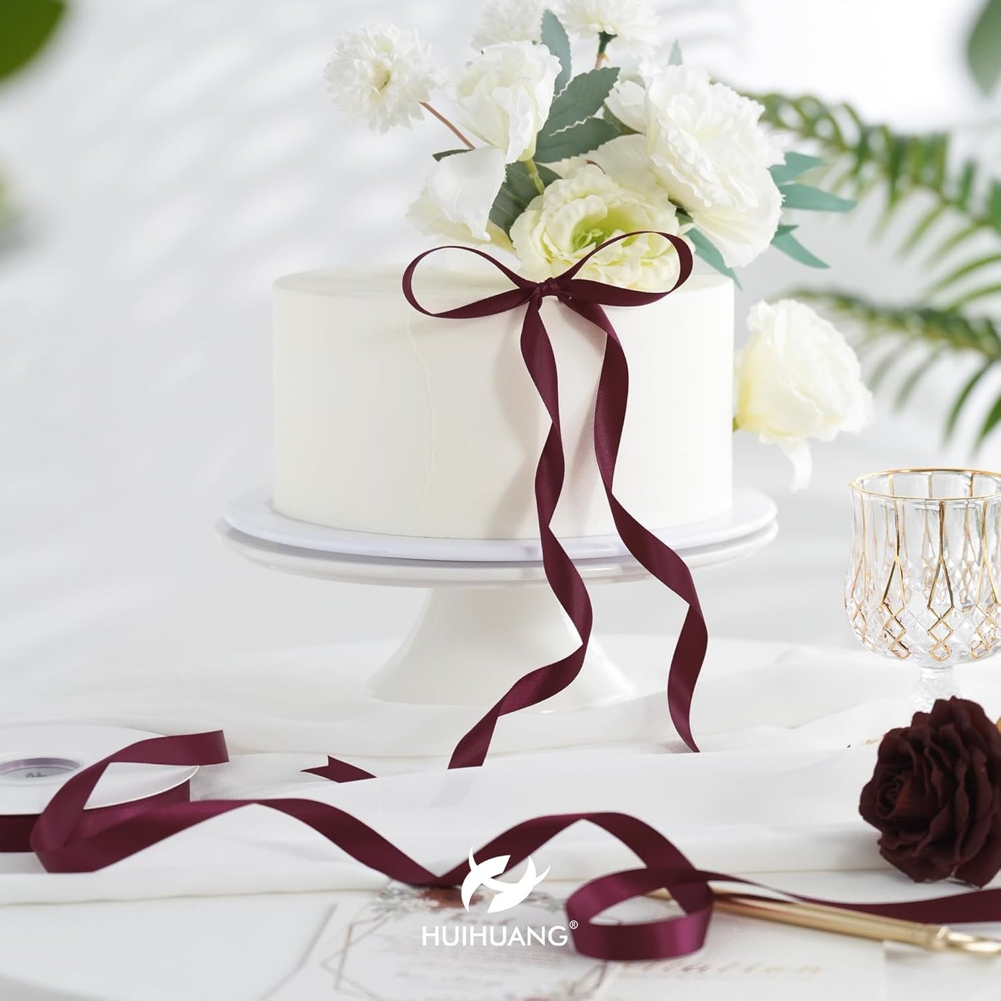 HUIHUANG Wine Red Satin Ribbon 1/2 inch X 50 Yards Continuous, Maroon Double-Faced Satin Ribbon for Gift Wrapping, Bows, DIY Crafts, Flower Bouquet, Wedding, Christmas Decor, Birthday