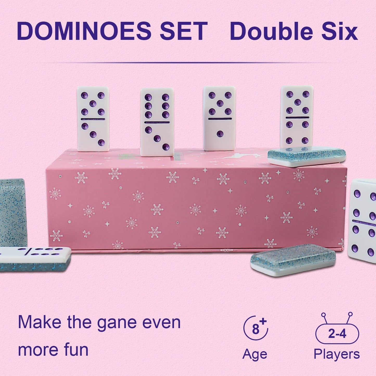 IDTQ Dominoes Set for Adults, Double 6 Dominos Game Set with 28 Domino Tiles Double with Upscale Gift Boxes -7 Polyhedral Dice -Classic Board Games (Light Blue)