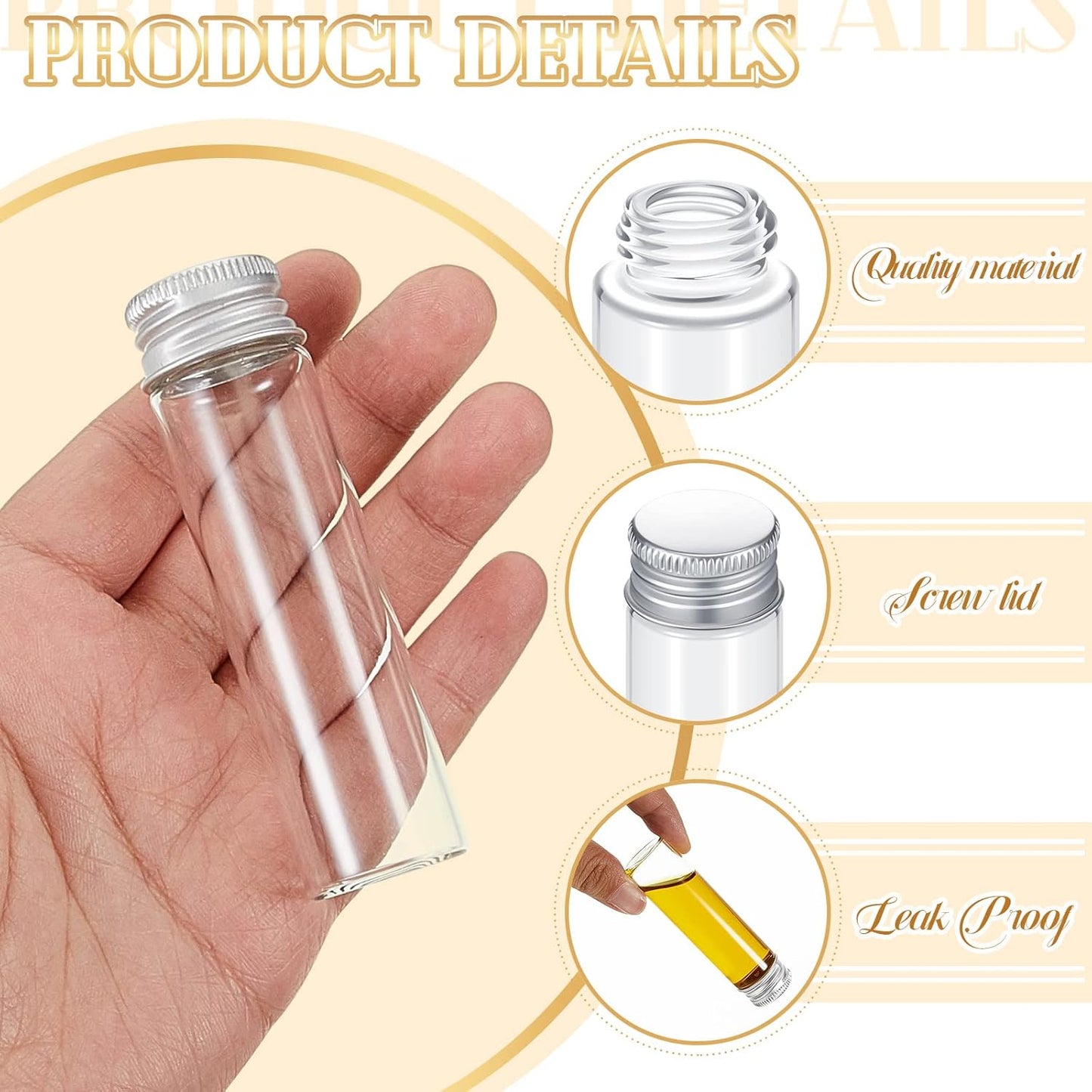 100 Pcs Small Clear Vials Spice Mini Jars with Lids Mini Glass Bottles with Screw Aluminum Metal Caps Tiny Jars Sample Containers for Powder Cream Cosmetic Jewelry Wedding (20 ml,Silver Caps)