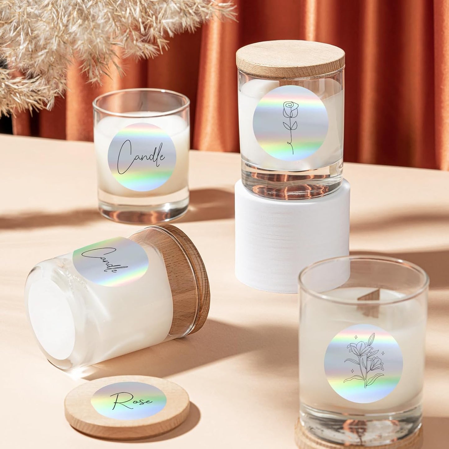 1.5" Holographic Direct Thermal Label Stickers, Round Printable Rainbow Glitter Thermal Printer Sticker Labels for Gift Wrapping, Self-Adhesive DIY Custom Logo Design- Silver