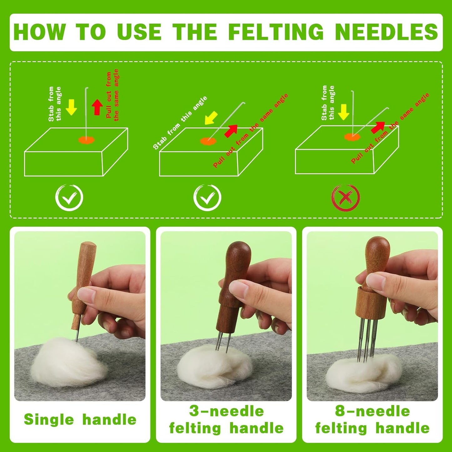 IMZAY Needles Felting Tools, 8"x10" Felting Pad, Large Needle Felting Mat, 90 Pcs Felting Needles, Felting Supplies with Wood Handles & Wool Needles for DIY Crafts