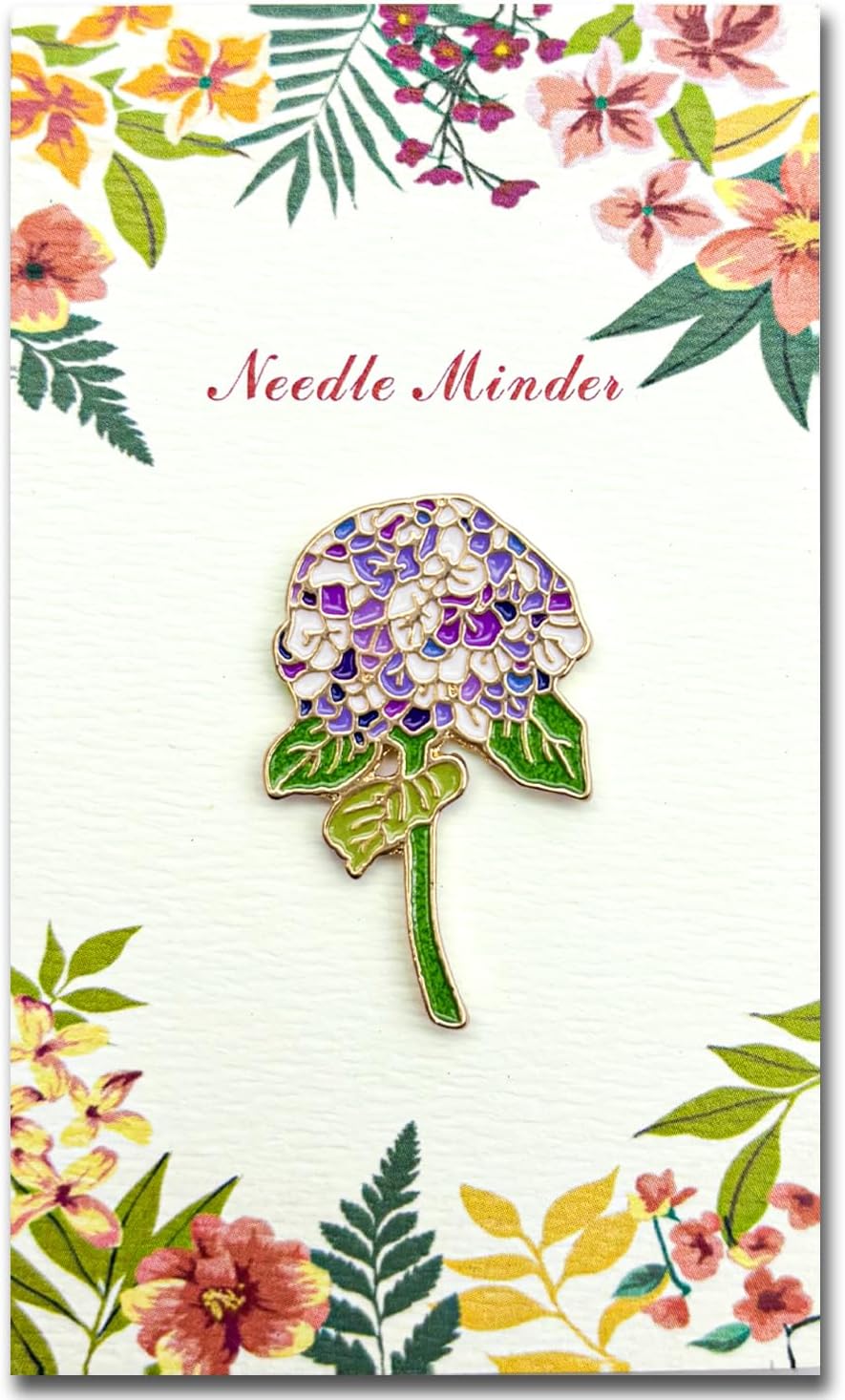 Hydrangea Magnetic Needle Minder for Cross Stitch – Strong Needlepoint Holder, Embroidery Sewing Magnet – Secure & Decorative Needle Minders for Stitching & Crafting (Purple Hydrangea)