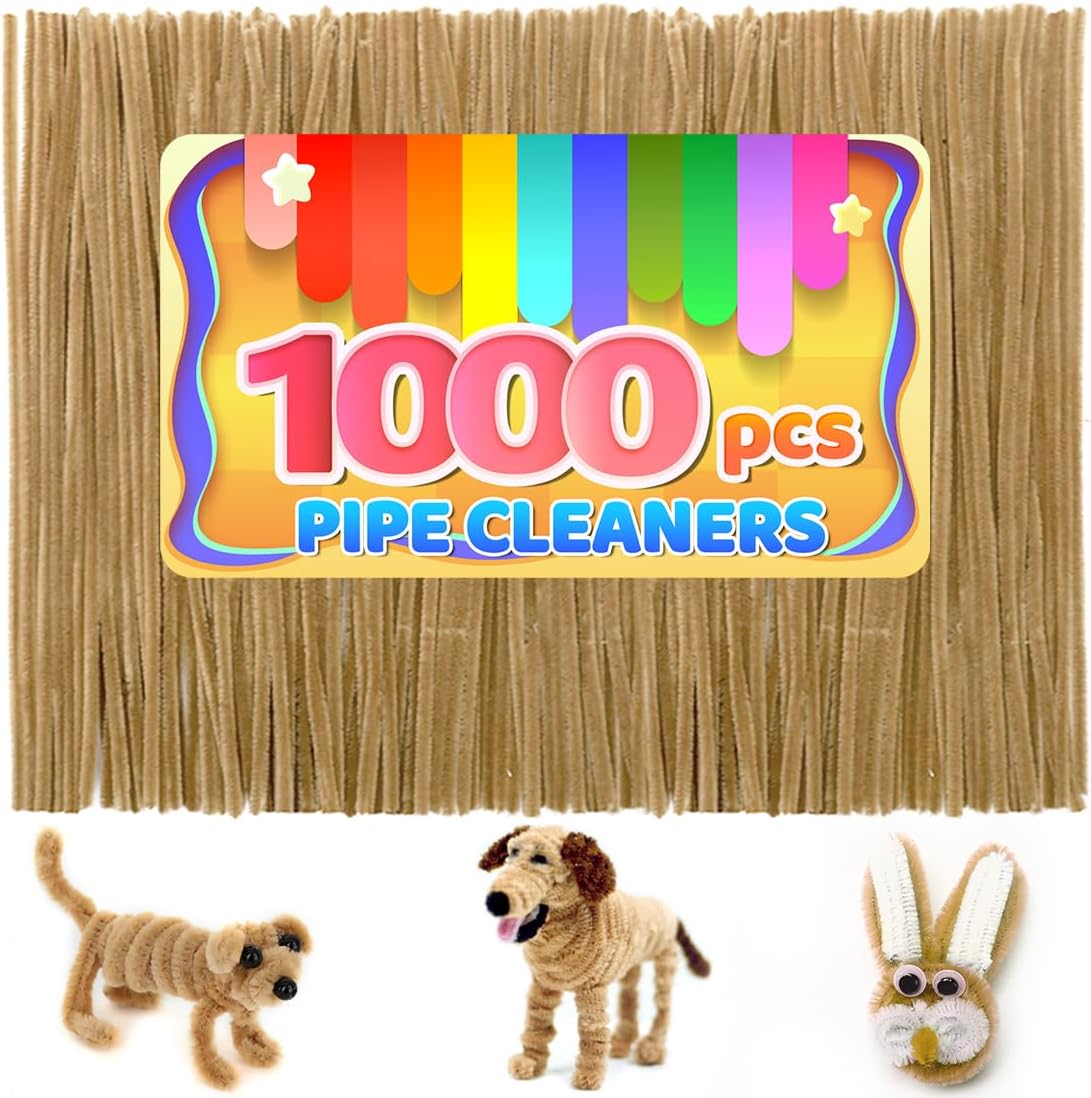 Iooleem 1000pcs Light Brown Pipe Cleaners, Chenille Stems, Pipe Cleaners for Crafts, Pipe Cleaner Crafts, Art and Craft Supplies.
