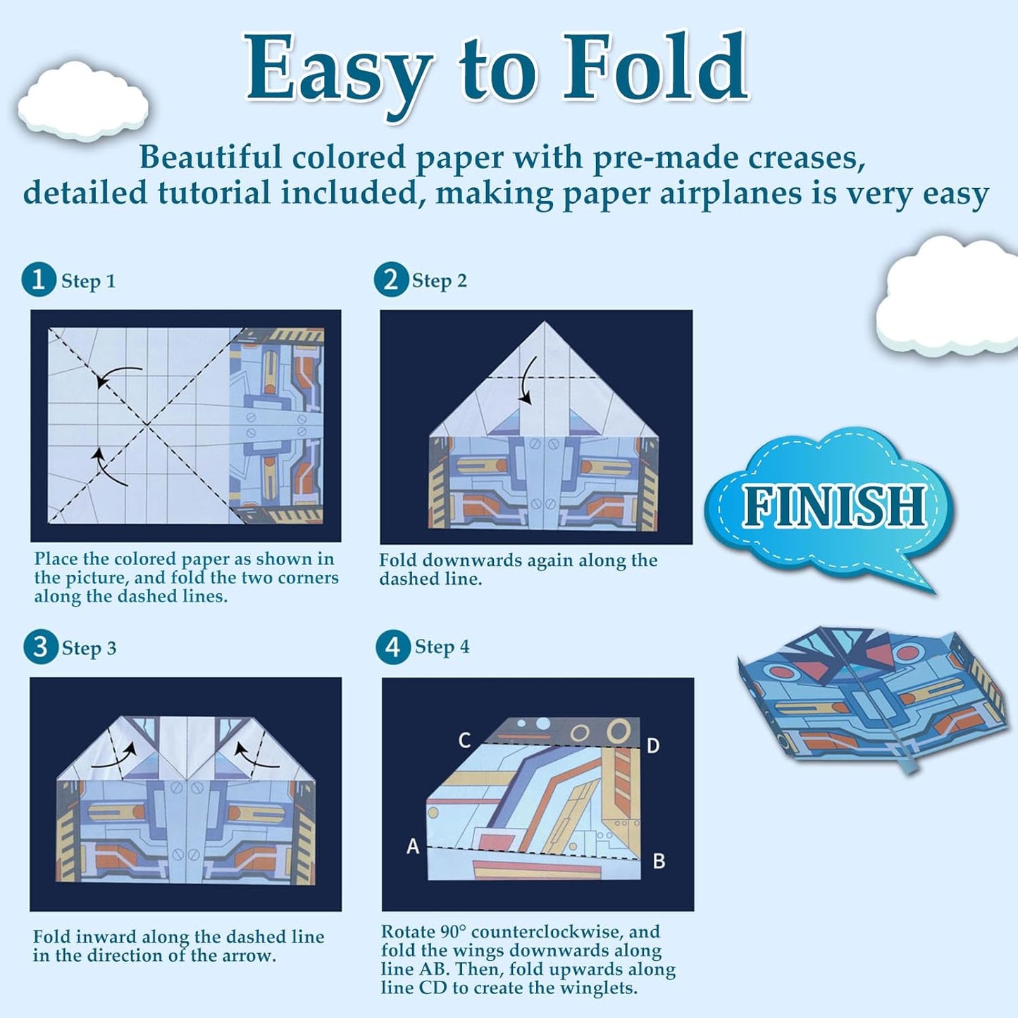 Paper Airplane Kits with 16 Classic Designs, 32 Sheets of Colorful Origami Paper, World Record Paper Planes, Airplane Gifts for Boys and Girls Ages 6-12+ (Digital Manual Only, Fun and Easy to Fold)