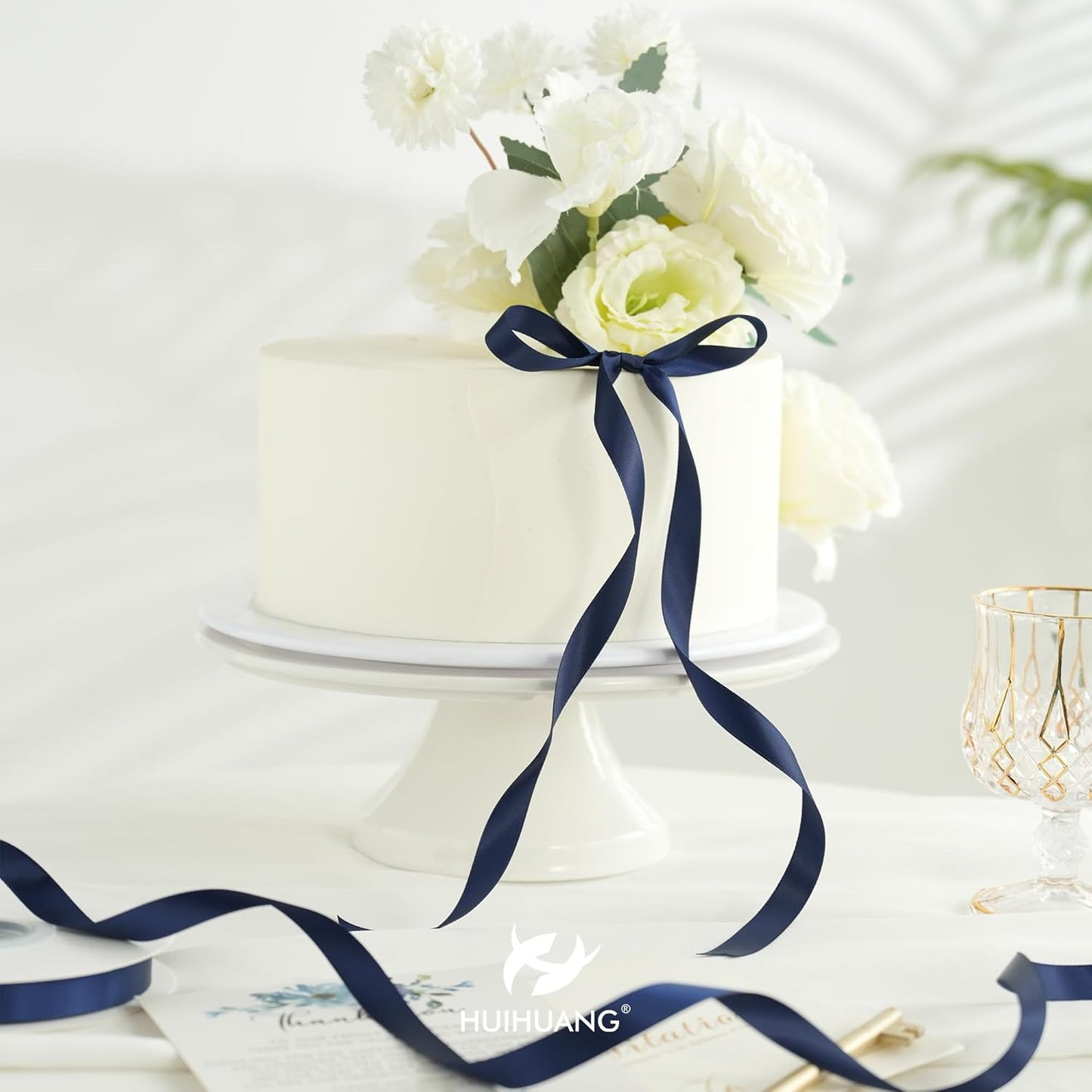 HUIHUANG Navy Satin Ribbon 1/2 inch X 50 Yards Continuous, Navy Blue Double-Faced Satin Ribbon for Gift Wrapping, Bows, DIY Crafts, Flower Bouquet, Wedding Decor, Holiday Party Decor