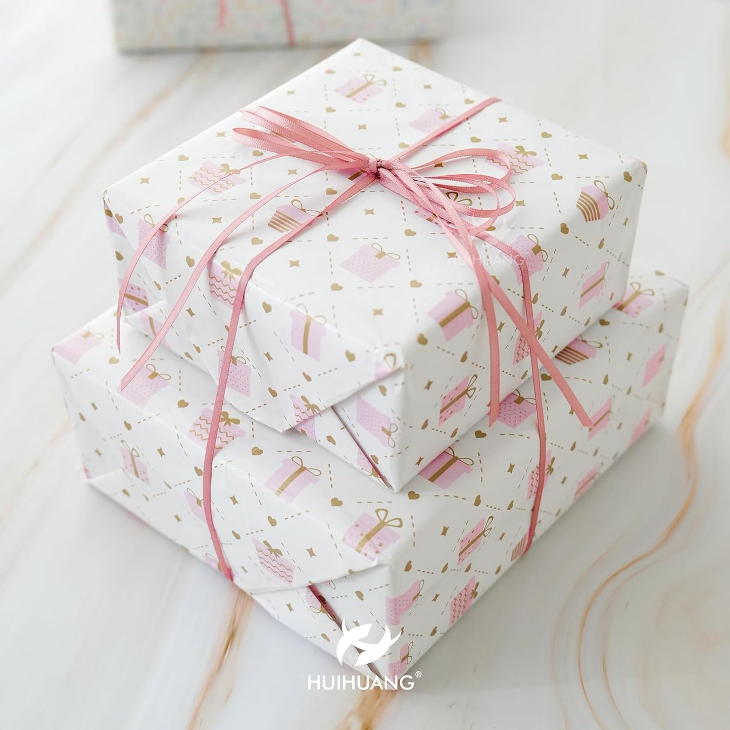 HUIHUANG 1/8 inch Blush Pink Satin Ribbon, 100 Yards Roll, Luxurious Double Face Satin, Polyester, Multi-purpose Occasions, Gift Wrapping, DIY Bows, Decoration, Sewing, Invitations