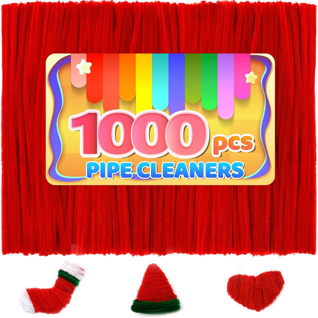 Iooleem 1000pcs Red Pipe Cleaners, Chenille Stems, Pipe Cleaners for Crafts, Pipe Cleaner Crafts, Art and Craft Supplies.