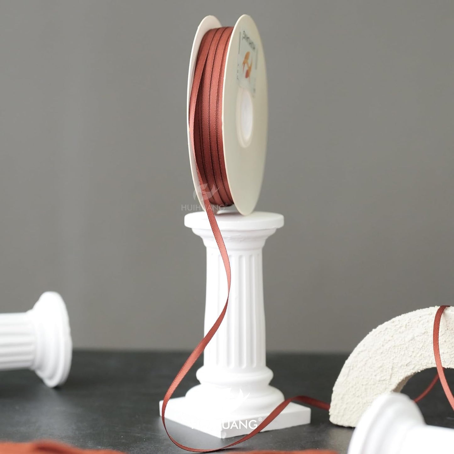 HUIHUANG Solid Color Satin Ribbon 1/8 inch x 100 Yards Roll Double Face Satin Ribbon for Crafts (Rust)