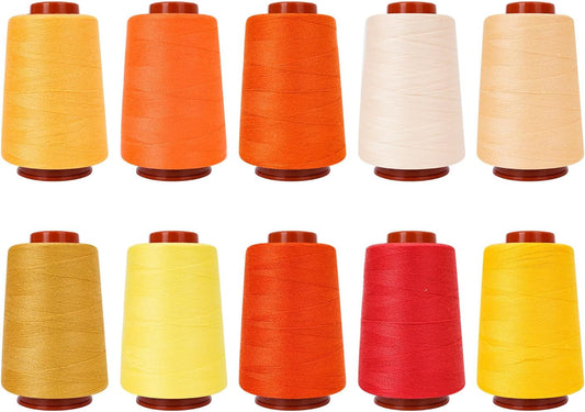 10 Pcs Sewing Thread, All Purpose Sewing Thread, 10 Spools Assorted Colors Each 800 Yards of Polyester Threads for Sewing Machine, Hand Stitching, Quilting, Serger (Yellow Color System)