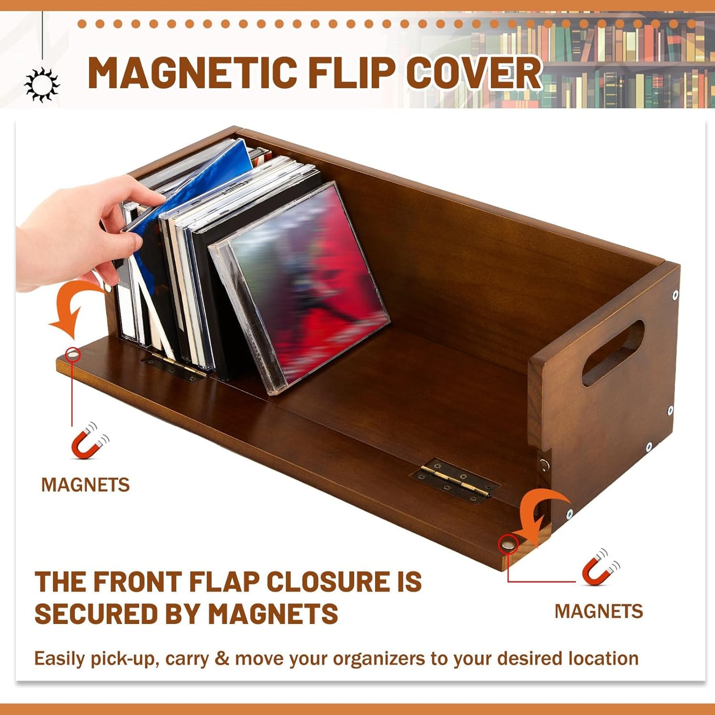 1 Set Wooden CD Storage Box Holder Shelf Cassette Tape Display Racks with Carrying Handles, Organizer Shelf for Movie Cases, DVDs, Each Set Can Store up to 36 Pcs CDs (Brown)