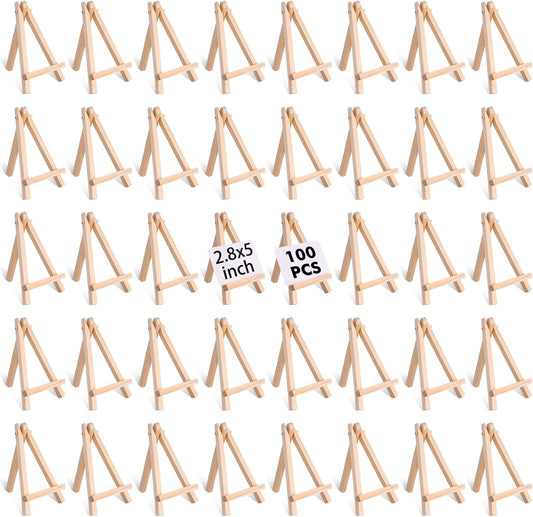 100 Pieces Mini Wood Easel Stands 5 Inch Small Wooden Canvas Easels Display Art Craft Tripod Painting Easels Tabletop Holder for Artist Crafts, Business Cards, Photos, Gift