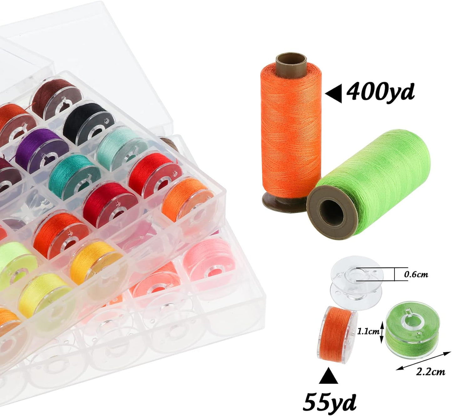 ilauke 95pcs Bobbins Sewing Thread Kit, 400 Yards Polyester Thread Assortment, Prewound Bobbins for Hand & Machine Sewing DIY & Home, 45 Colors