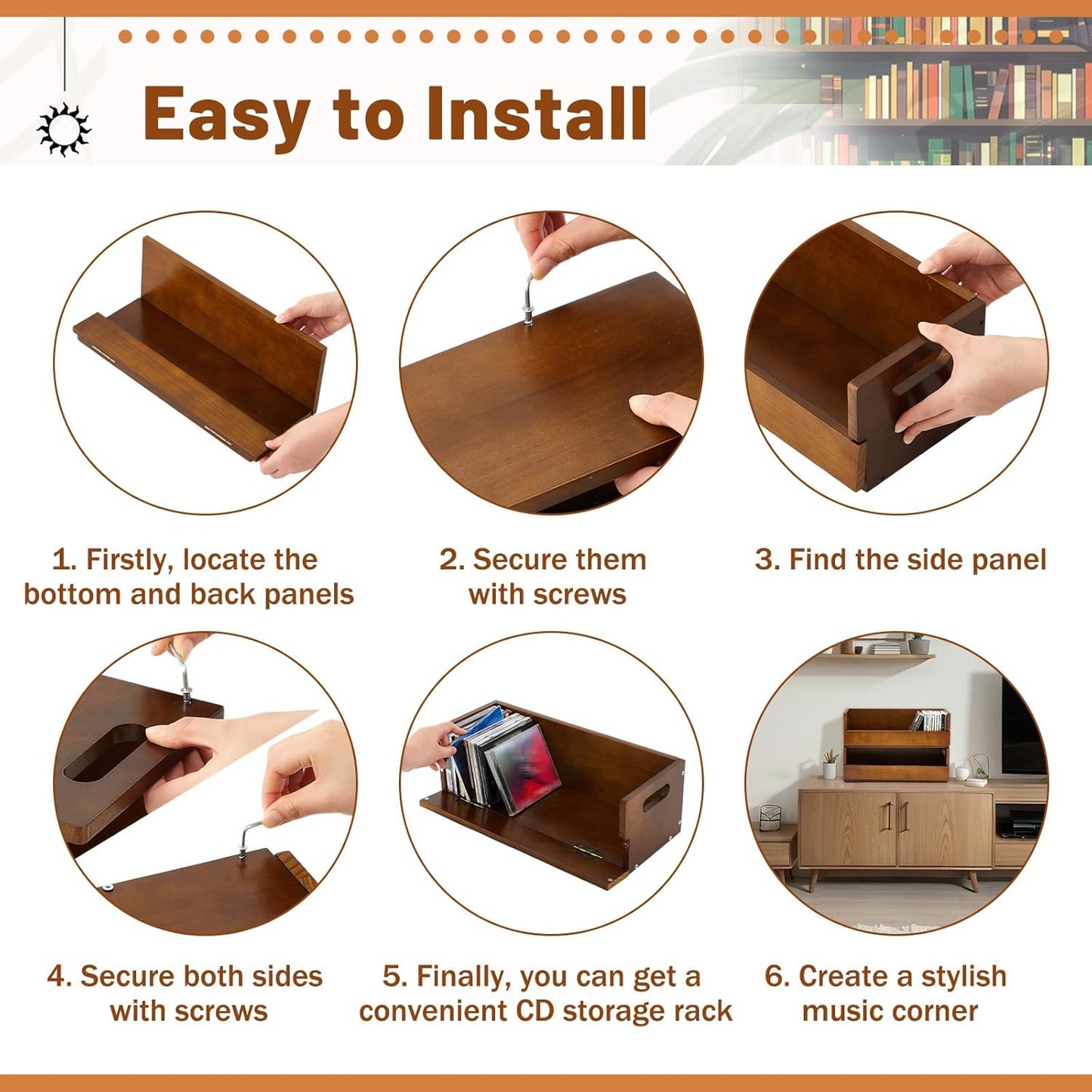 1 Set Wooden CD Storage Box Holder Shelf Cassette Tape Display Racks with Carrying Handles, Organizer Shelf for Movie Cases, DVDs, Each Set Can Store up to 36 Pcs CDs (Brown)