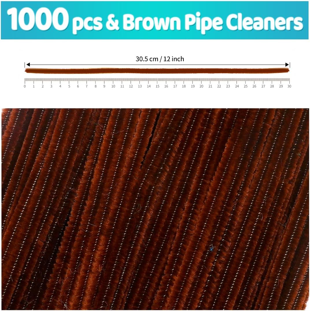 Iooleem 1000pcs Dark Brown Pipe Cleaners, Chenille Stems, Pipe Cleaners for Crafts, Pipe Cleaner Crafts, Art and Craft Supplies.