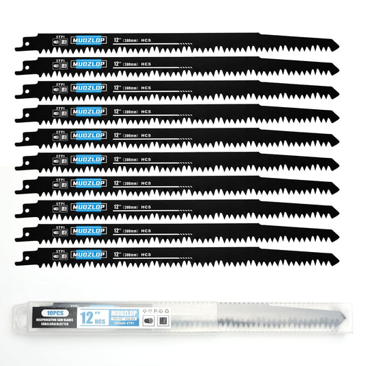 10 Pack 12 inch Reciprocating Saw Blades Set,5 TPI High Carbon Saw Blades,Woodcutting Saw Blades with Organizer Case (10, 5TPI/300mm)