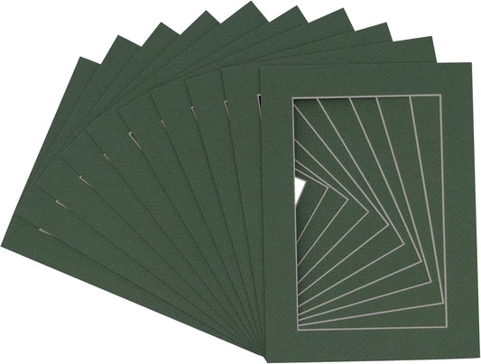 11x14 Mat for 8.5x11 Photo - Precut Hunter Green Picture Matboard for Frames 11 x 14 Inches - Bevel Cut to Display Art 8.5 x 11 Inches - Acid Free Pack of 10 MATS with Backing Boards & Clear Bags