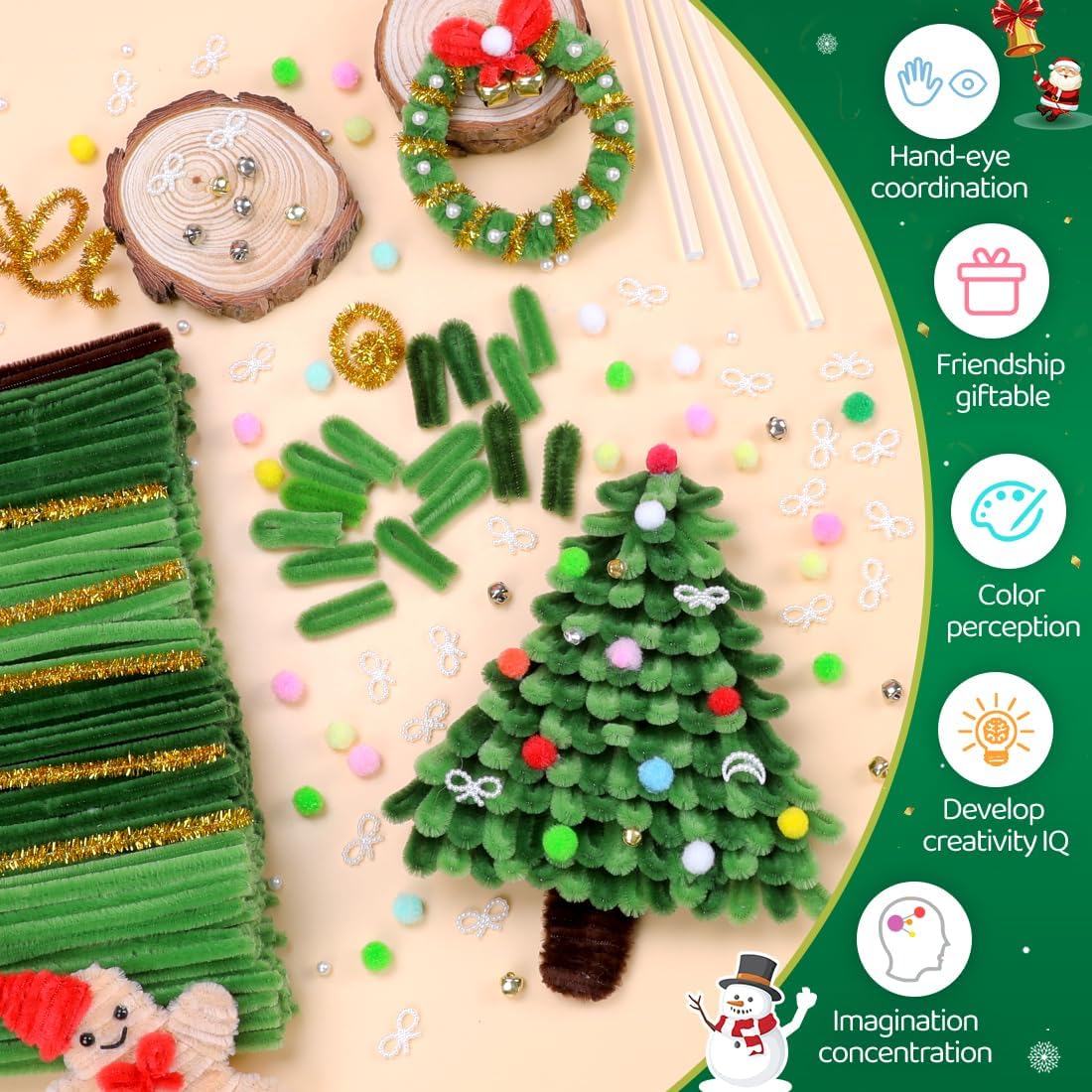 IOOLEEM Pipe Cleaners for Making Christmas Tree, 400pcs in Green Colors, Chenille Stems for Christams, DIY Christmas Crafts and Party Decors, Art and Craft Supplies.