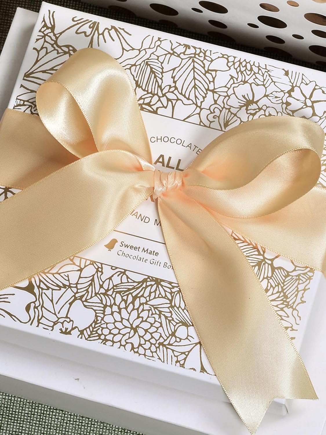 1" x 100 Yards Champagne Polyester Satin Ribbon Single Faced Bulk Fabric Ribbons for Gift Wrapping, Crafting, Bows Making, Flower Bouquet, Wedding, Home Decor