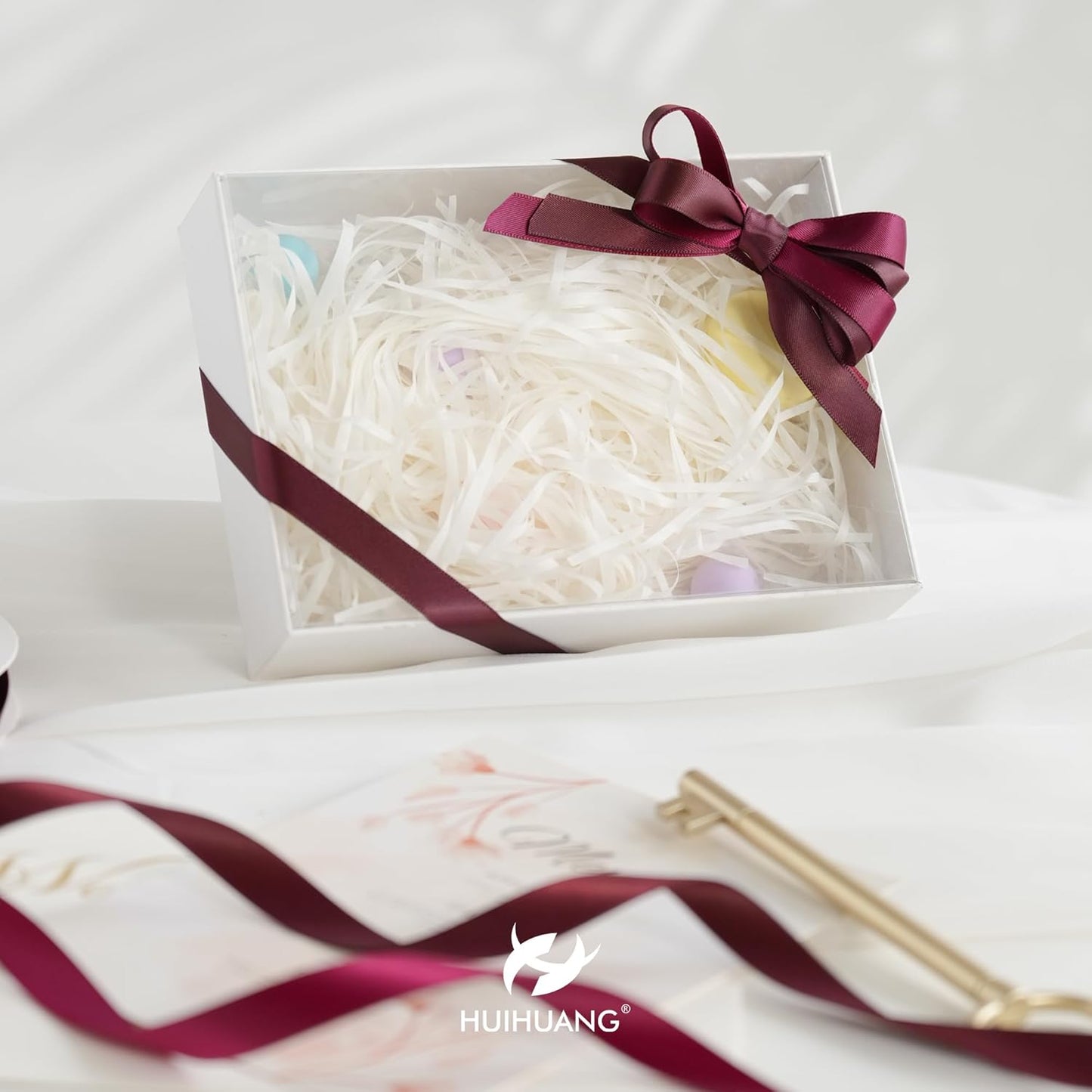 HUIHUANG Wine Red Satin Ribbon 1/2 inch X 50 Yards Continuous, Maroon Double-Faced Satin Ribbon for Gift Wrapping, Bows, DIY Crafts, Flower Bouquet, Wedding, Christmas Decor, Birthday