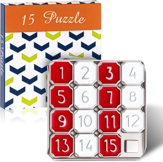 Metal Number Slide 15 Puzzle Red and White Number Sliding Puzzle Educational Pocket Funny IQ Game for Teens and Adults, Ideal for Learning Tool Party Favors (Red and White,2 Pack)