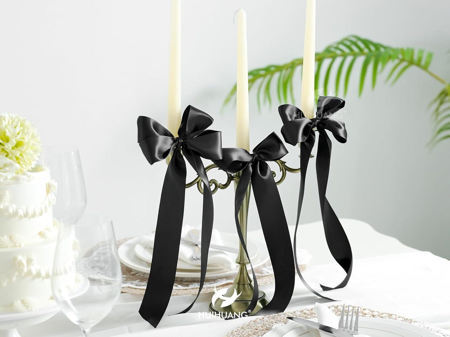 HUIHUANG Black Satin Ribbon 1-1/2 inch x 100 Yards Double-Faced Satin Ribbon for Flower Bouquet, Gift Wrapping, Eternal Roses, DIY Crafts, Bridal Shower Wedding Decor