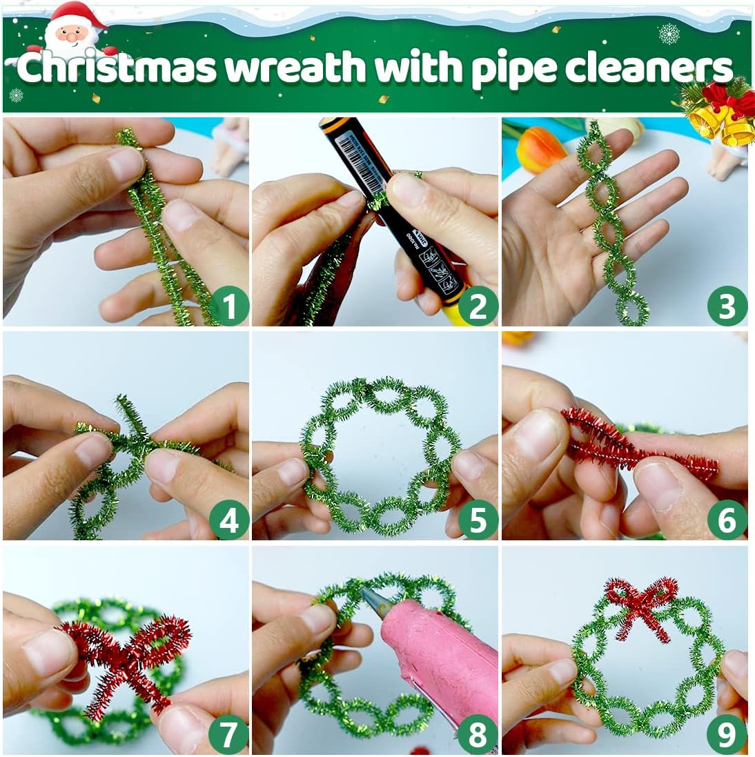 Iooleem 200pcs Golden Glitter Pipe Cleaners, Glitter Chenille Stems, Pipe Cleaners for Crafts, Pipe Cleaner Crafts, Art and Craft Supplies, Christmas Pipe Cleaners.