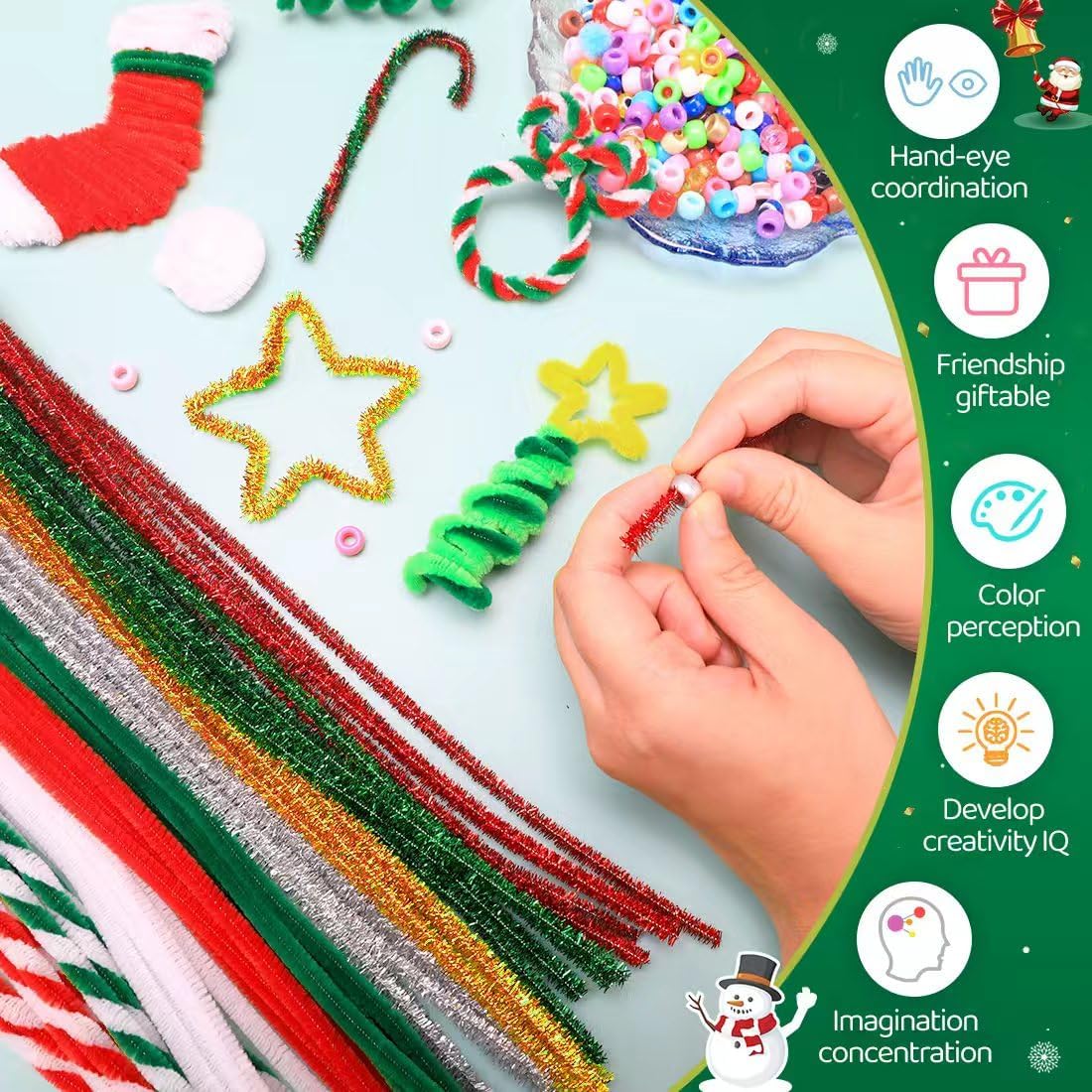 IOOLEEM Christmas Pipe Cleaners, 200pcs in 8 Christmas Colors, Chenille Stems for Christams, DIY Christmas Crafts and Party Decors, Art and Craft Supplies.