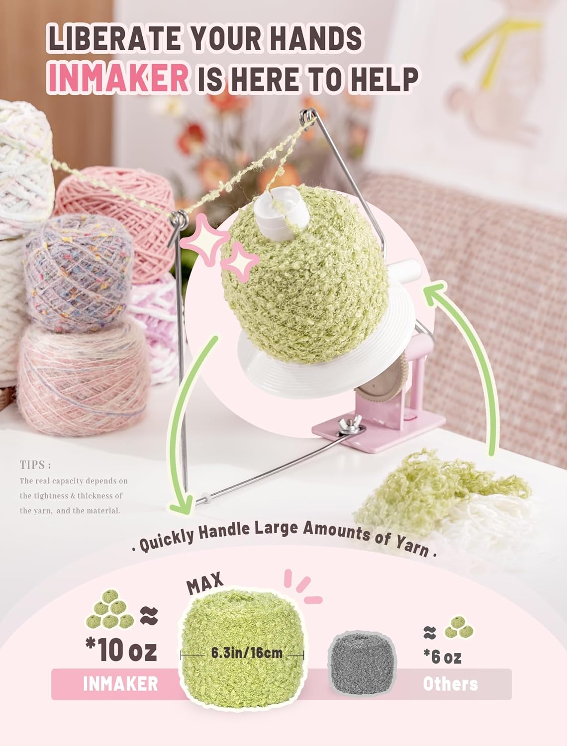 INMAKER Yarn Winder, 10oz Yarn Ball Winder Large Capacity for Crocheting, Yarn Spinner for Yarn Cake Maker