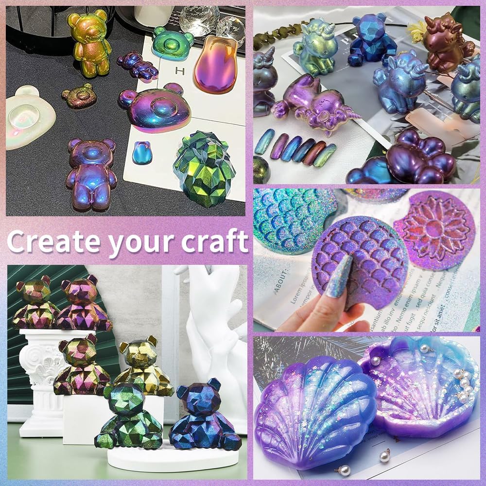 10 Colors Chameleon Mica Powder Color Shift Pigment Powder for Epoxy Resin Painting Soap Making Bath Bombs Candle Making Slime(0.1oz/jar)