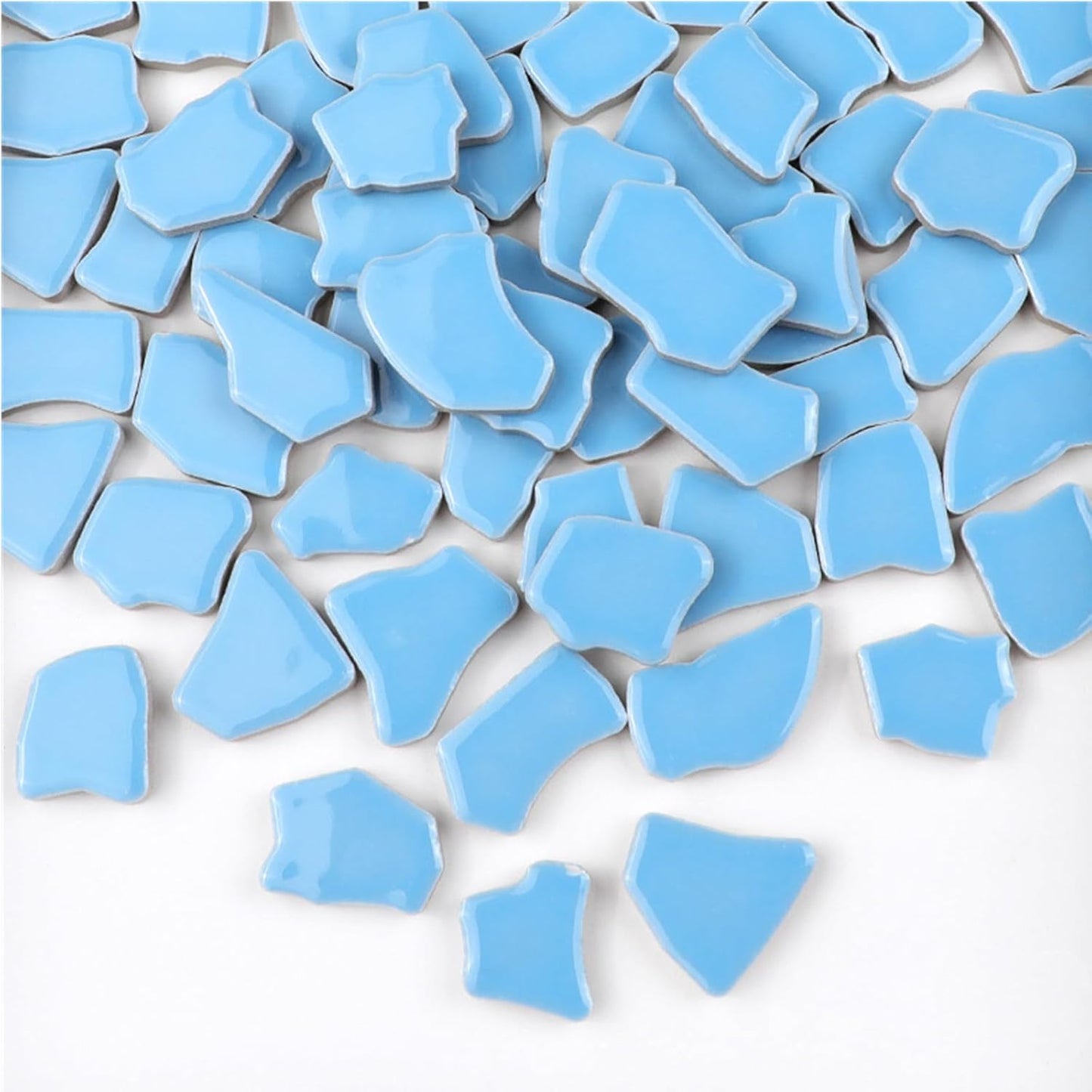 0.78"-1.57" Irregular Ceramics Mosaic Tiles,1.1LB Mosaic Pieces Stones for Home Decoration DIY Craft Plates Flowerpots Vases Cups Mosaic Making Supplies (Sky Blue)