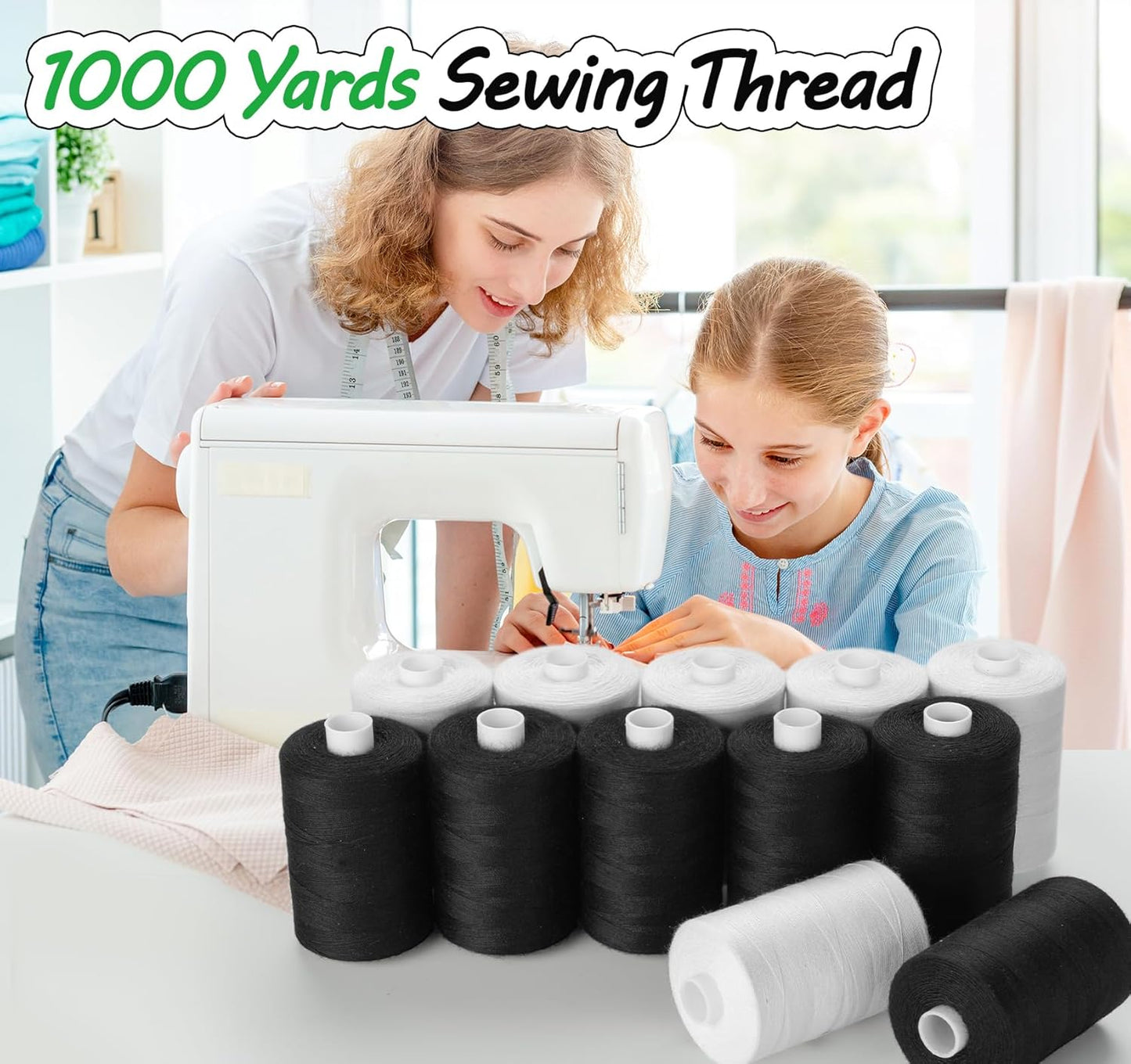 ilauke Sewing Thread, 12 Spools 1000 Yards Each Black Polyester All Purpose Thread, Sewing Machine Supplies fo Beginners/Hand Sewing/Hand Stitching, Quilting