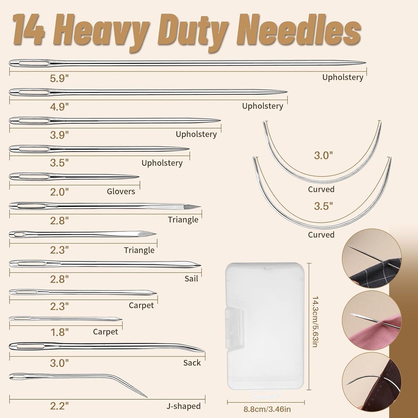 IMZAY Upholstery Repair Kit, Waxed Sewing Thread, 132 Yards Heavy Duty Leather Thread with 14 PCS Upholstery Needles for Leather, Canvas, Bookbinding, Beading, Stitching