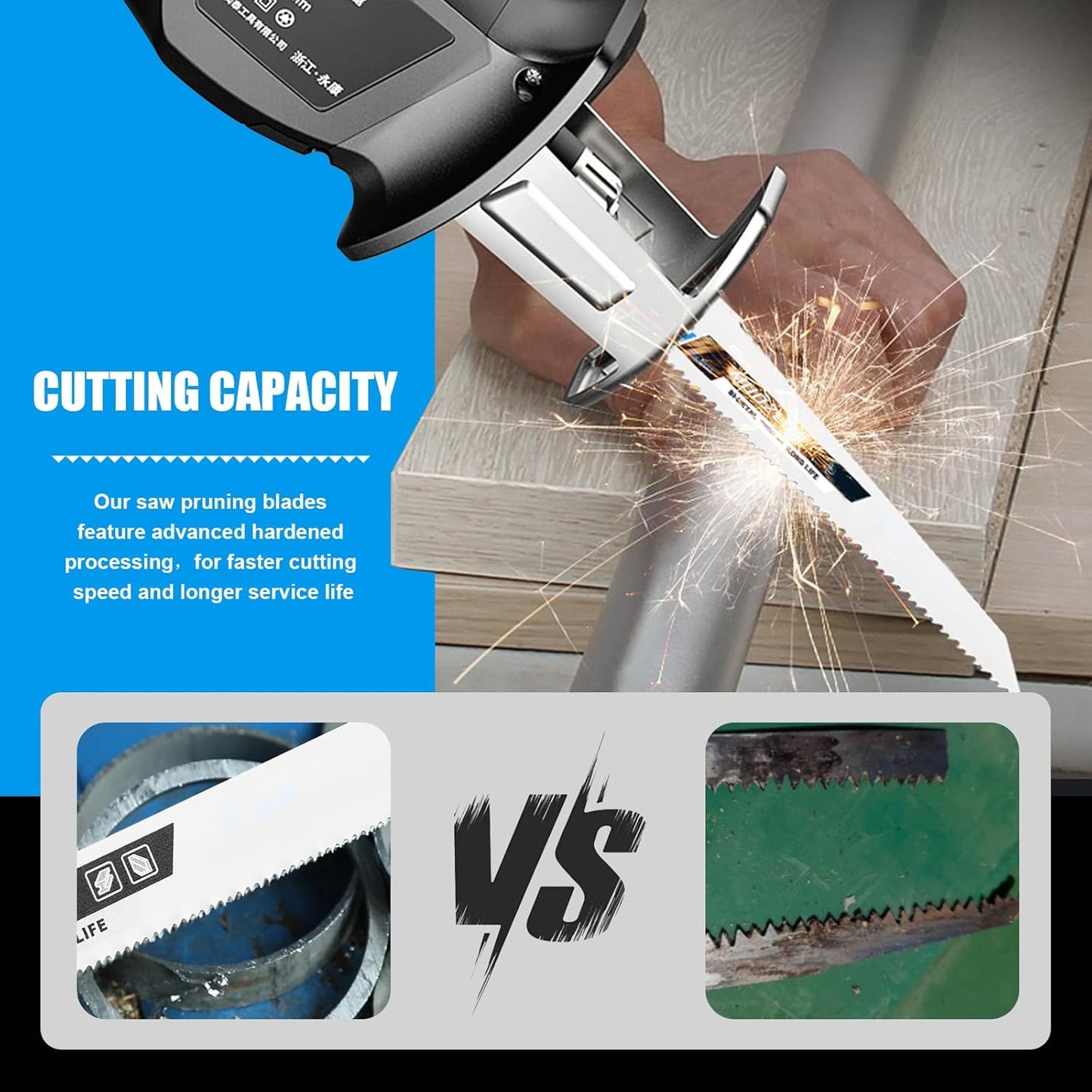 10Pack 6 inch Reciprocating Saw Blades Set,8+10 TPI High Carbon Saw Blades, Metal Saw Blades with Organizer Case (10, 8+10TPI/150mm)