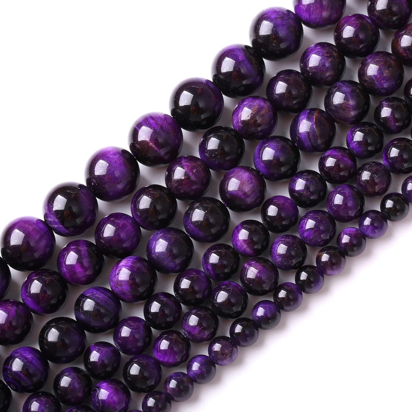 10mm 38pcs A+ Natural Purple Tiger Eye Stone Beads Round Spacer Loose Beads for Jewelry Making DIY Bracelet Necklace 15" Inch