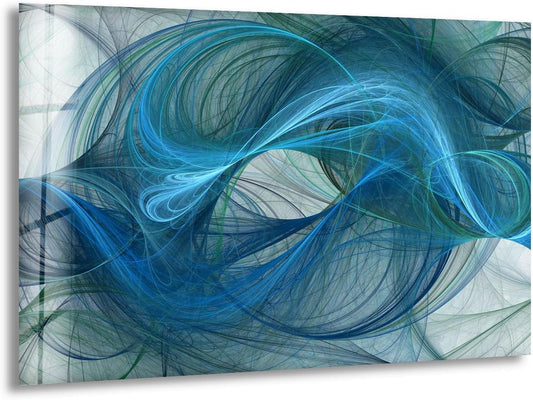 My Photostation.com 35.5Wx30H'' Blue Energy Abstract Wall Art – Fluid Motion Glass PrintTempered Glass Printing Wall Decor Large Wall Art Wall Hangings