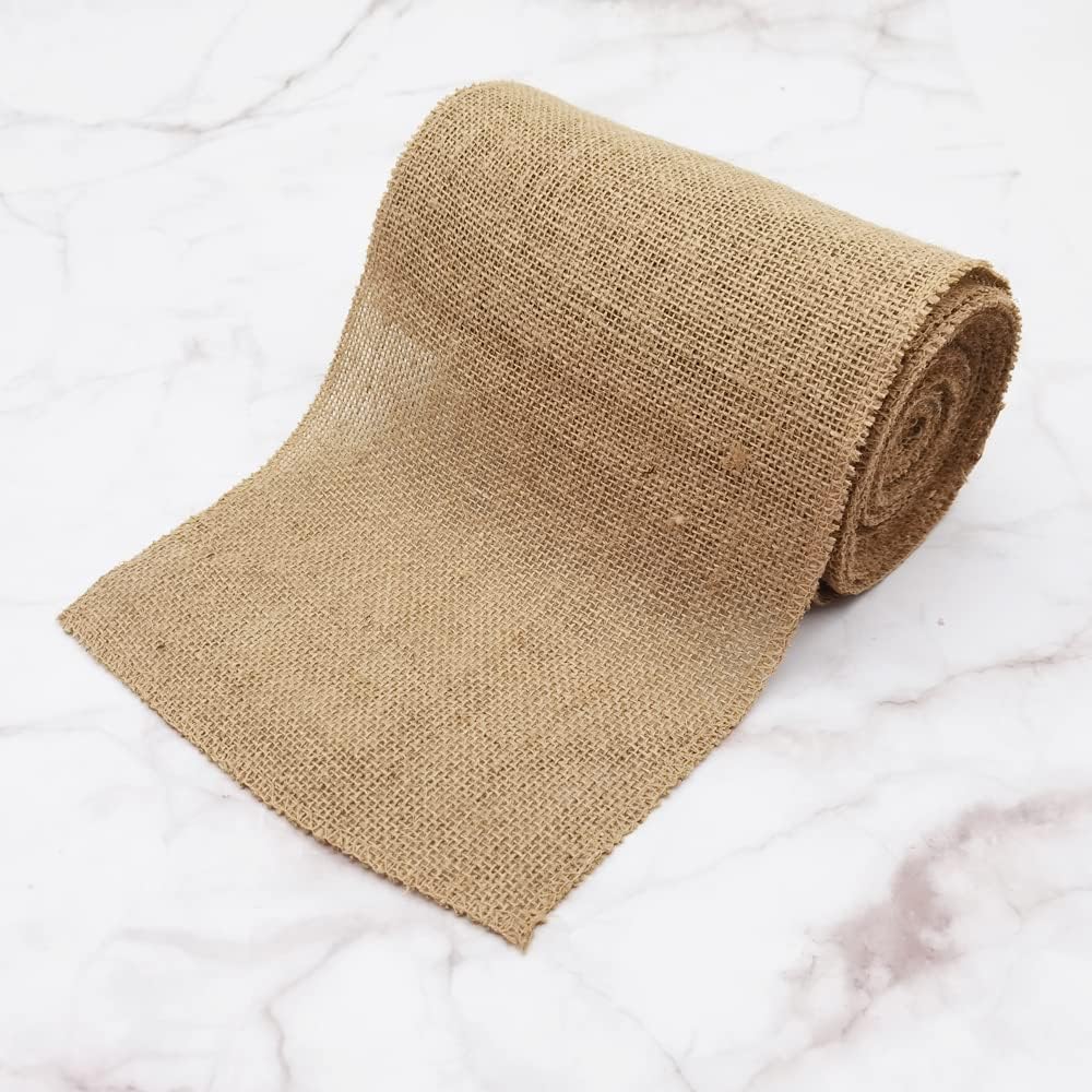 INSPIRELLE 8" Natural Burlap Fabric Roll 10 Yards Jute Ribbon for Gift Wrapping Craft Projects Wedding Decoration Home Decoration 20CM