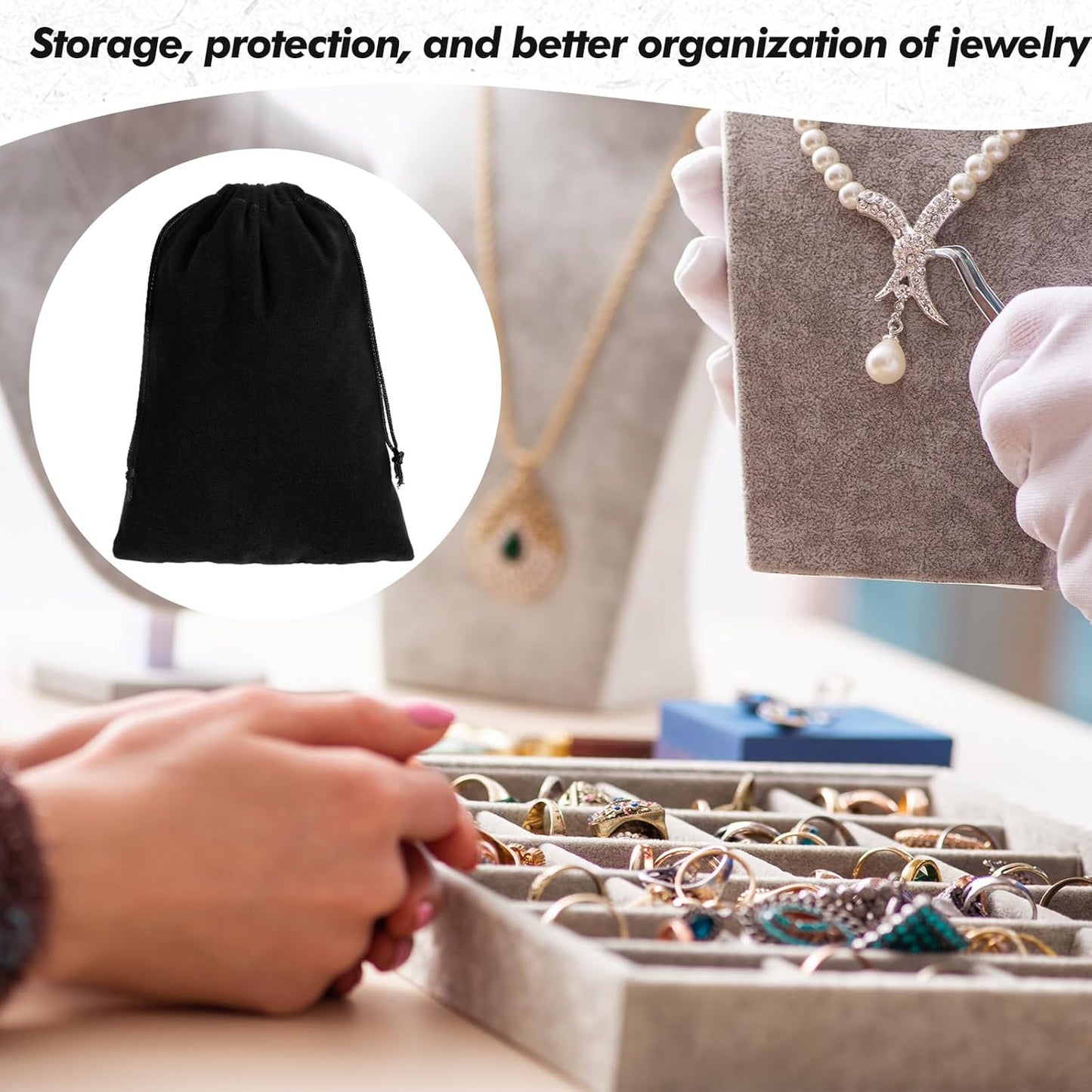 100 Pcs 4 x 6 Inch Velvet Drawstring Bags Small Jewelry Pouches Black Velvet Gift Bags with Drawstring for Earring Watch Storage Christmas Wedding Party Favors, Black