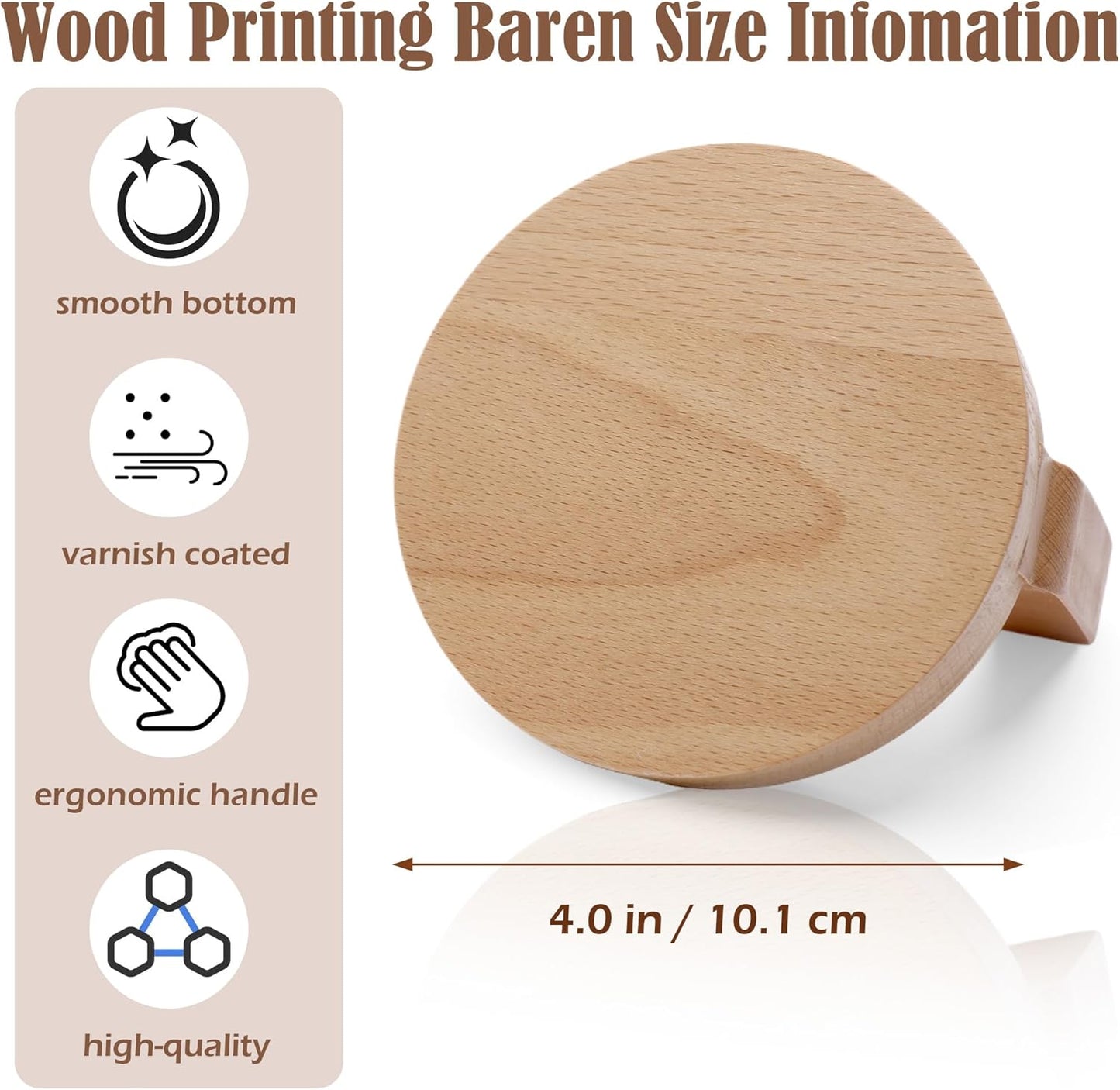 1+1 Pcs Block Printing Baren, Windspeed Wood Baren Printmaking Tool Supplies for Printing, Crafting, Scrapbooking, Linocut